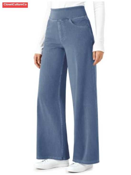 Denim - Wide Leg Stretchy Pull On Jeans High Waisted Denim Sweatpants